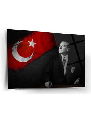 Shiny Art Atatürk ve Türk Bayrağı Portre Cam Tablo – ATA205