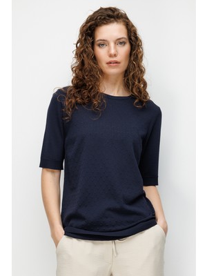 Desen Triko Kadın Sıfır Yaka Desenli Ince Triko Bluz K.lacivert