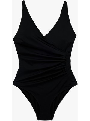 Koton Drape Detaylı Kruvaze V Yaka Askılı Toparlayıcı Mayo