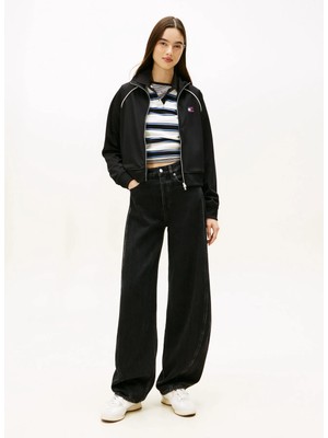 Tommy Jeans Yüksek Bel Düz Paça Orta Siyah Kadın Denim Pantolon Mıd Rıse Barrel Jean EI4086