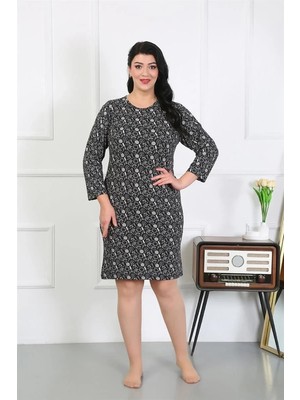 Hobilinka Kadın Büyük Beden Penye Gecelik Ev Elbisesi Siyah
