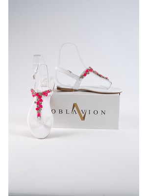 Oblavion Lavion Hakiki Deri Taşlı Kadın Sandalet