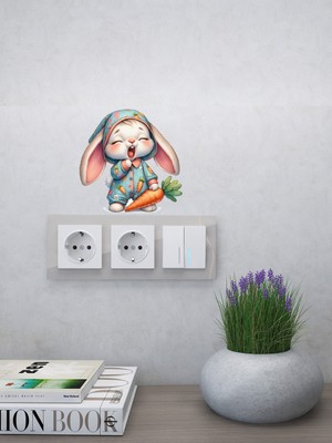 Aiki, 2 Li Sevimli Uykucu Tavşan Figürlü Priz Üstü Sticker, 8X8CM