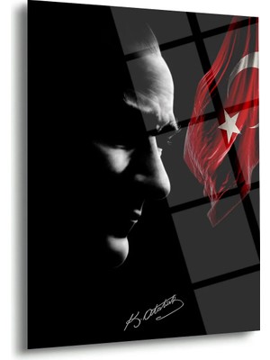 Shiny Art Atatürk ve Türk Bayrağı Silüet Cam Tablo – ATA174