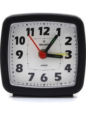 Galaxy Küçük Boy Akar Saniyeli Alarmlı Siyah Masa Saati