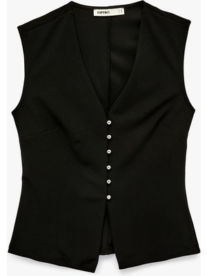 Koton Krep Scuba Kumaş Düğmeli Hafif Peplum Kesim Yelek
