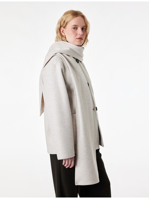 Koton Uzun Kollu Düğmeli Cepli Atkılı Kaşe Ceket