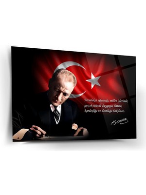 Shiny Art Atatürk’ün Memleket Işleri Sözü ile Portre Cam Tablo – ATA212