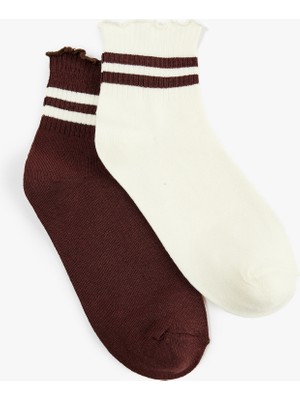 Koton Çizgili Fırfır Detaylı 2'li Çorap Seti