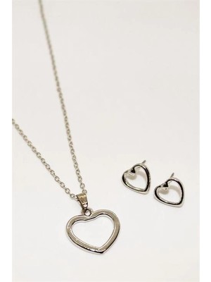 twingold Kalp Tasarımlı Kolye Küpe Takım Seti