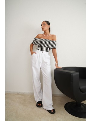 Flow Beyaz Keten Palazzo Pantolon