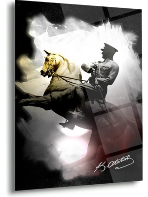 Shiny Art Atatürk Atlı Heykel Silüet Cam Tablo – ATA129