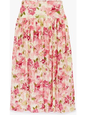 Koton Viskon Belden Oturtma Detaylı Çan Kesim Uzun Çiçekli Etek