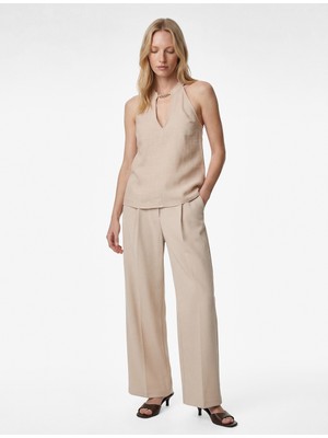 Koton Metal Zincir Aksesuarlı Pencere Detaylı Kolsuz Halter Yaka Bluz