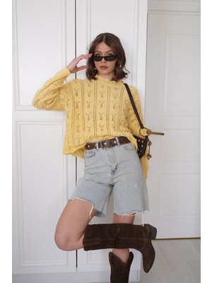 Buz Mavisi Lazer Kesim Jean Şort