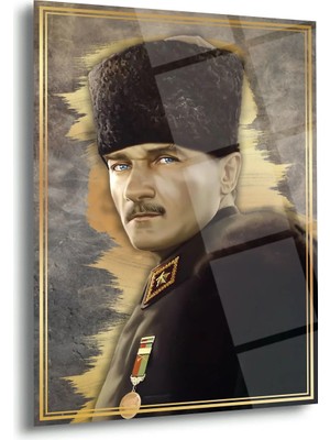 Shiny Art Atatürk Askeri Üniformalı Klasik Portre Modern Cam Tablo – ATA251