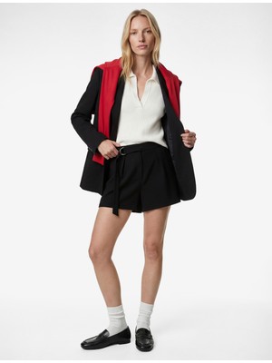 Koton Krep Scuba Kumaş Kemerli Mini Şort