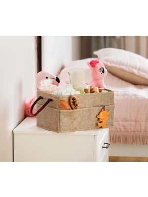 Alvo Store Buğz 3 Gözlü Deri Şeritli Çok Amaçlı Düzenleyici Organizer Kutu Keçe Sepet 03860 ( Buğz )