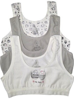 Koza Soft Sandy 3'lü Kız Çocuk Kalın Askılı Pamuklu Pedsiz Alıştırma Sütyeni Yarım Atlet Seti