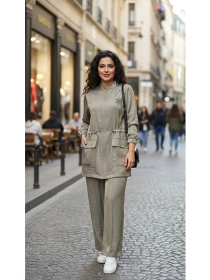 Nuss 1032 Çiçeklei Boncuk Işlemeli Pantolonlu Takım - Küf