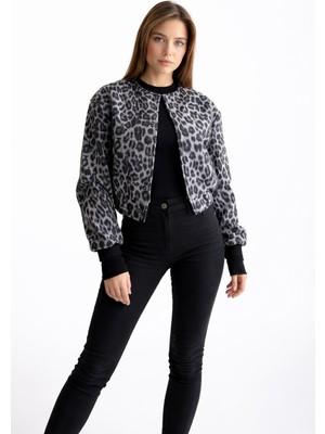 Topshow Gri Leopar Kaşe Ceket
