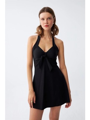 Hobilinka Kadın Fiyonklu Siyah Elbise Mayo