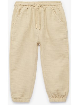 Koton Pamuklu Beli Bağcıklı Müslin Kumaş Basic Jogger Pantolon