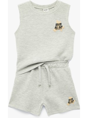 Koton Gri Pamuklu Baskılı Atlet ve Şort Takım - 2'li Set Erkek Çocuk Günlük Kullanım İçin
