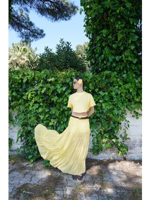 Miss Neşem Sarı Içi Şortlu Şifon Etek