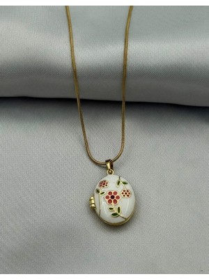 Çelik Beyaz Kapaklı Gold Kolye 45 cm