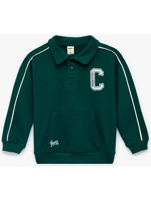 Koton Uzun Kollu Kanguru Cepli Düğme Detaylı Oversize Polo Yaka Sweatshirt