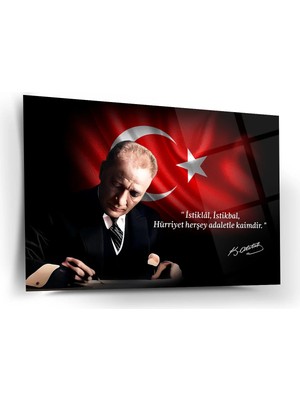 Shiny Art Atatürk’ün “istiklâl, Istikbal, Hürriyet Her Şey Adaletle Kaimdir” Sözü ile Cam Tablo – ATA218