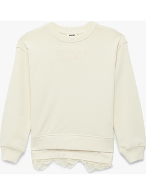 Koton Uzun Kollu Bisiklet Yaka Dantel Detaylı Pamuklu Sweatshirt