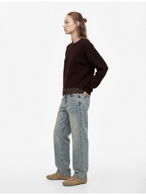 Koton Dantel Detaylı Uzun Kollu Bisiklet Yaka Triko Kazak