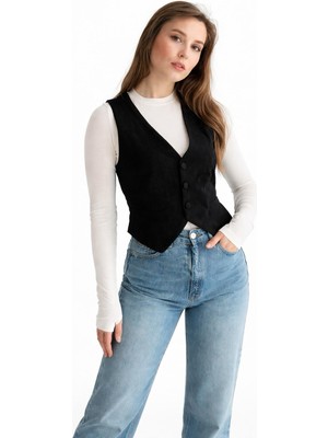 Topshow Siyah Suet Yelek