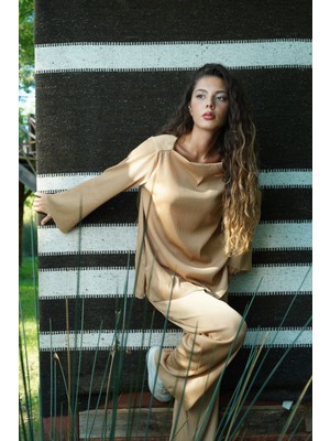 Hot Fashion Camel Pliseli Takım