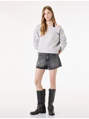 Koton Modal Karışımlı Rahat Kalıp Kayık Yaka Arkası Baskılı Sweatshirt