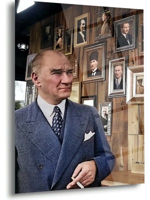 Shiny Art Atatürk Fotoğraf Galerisi Arka Planlı Portre Cam Tablo – ATA186