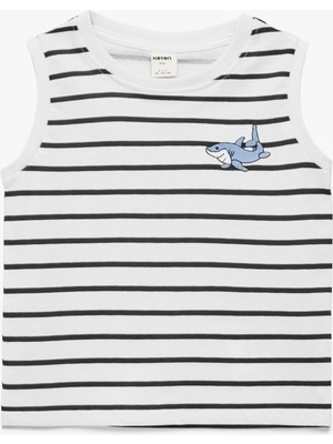 Koton Köpekbalığı Nakışlı Kolsuz Bisiklet Yaka Pamuklu Çizgili Atlet