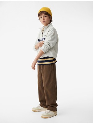 Koton Pamuklu Üç Iplik Uzun Kollu Dik Yaka Yarım Fermuarlı Baskılı Sweatshirt