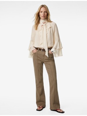 Koton Nervürlü Cepli Düğmeli Ispanyol Paça Denim Pantolon - Flare Jeans