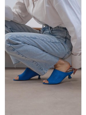 Mio Gusto Joy  saks Mavi Renk Kısa Topuklu Kadın Terlik