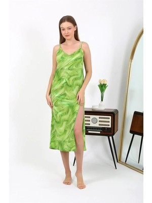 Hobilinka Kadın Ip Askılı Uzun Parlak Micro Elbise Gecelik Yeşil