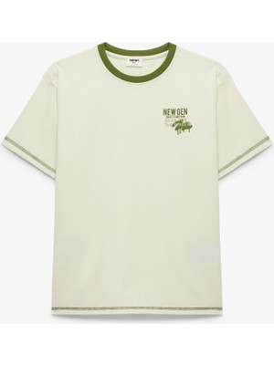 Koton Pamuklu Kısa Kollu Bisiklet Yaka Baskılı Tişört