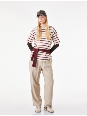 Koton Cep Detaylı Düz Paça Beli Bağcıklı Viskon Havuç Pantolon