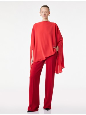 Koton Dik Yaka 3/4 Yarasa Kol Oversize Saten Abiye Bluz