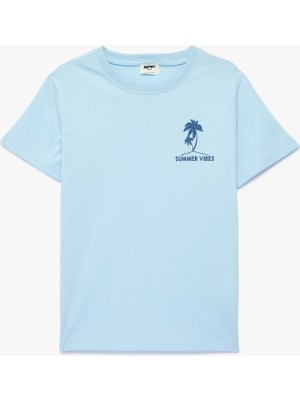 Koton Palmiyeli Baskılı Kısa Kollu Bisiklet Yaka Pamuklu Tişört