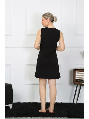 Hobilinka Kadın Kalın Askılı Penye Diz Üstü Siyah Gecelik