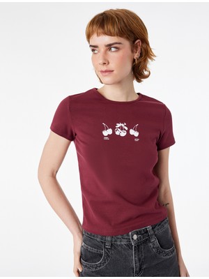 Koton Slim Fit Kısa Kollu Bisiklet Yaka Pamuklu Kiraz Baskılı Tişört