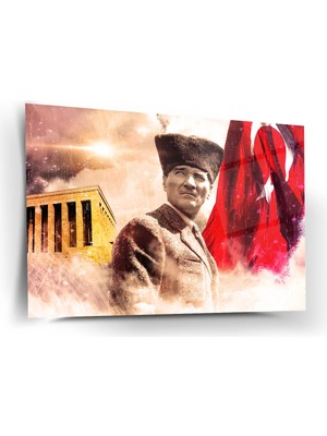 Shiny Art Atatürk Anıtkabir ve Bayrak Temalı Cam Tablo – ATA197